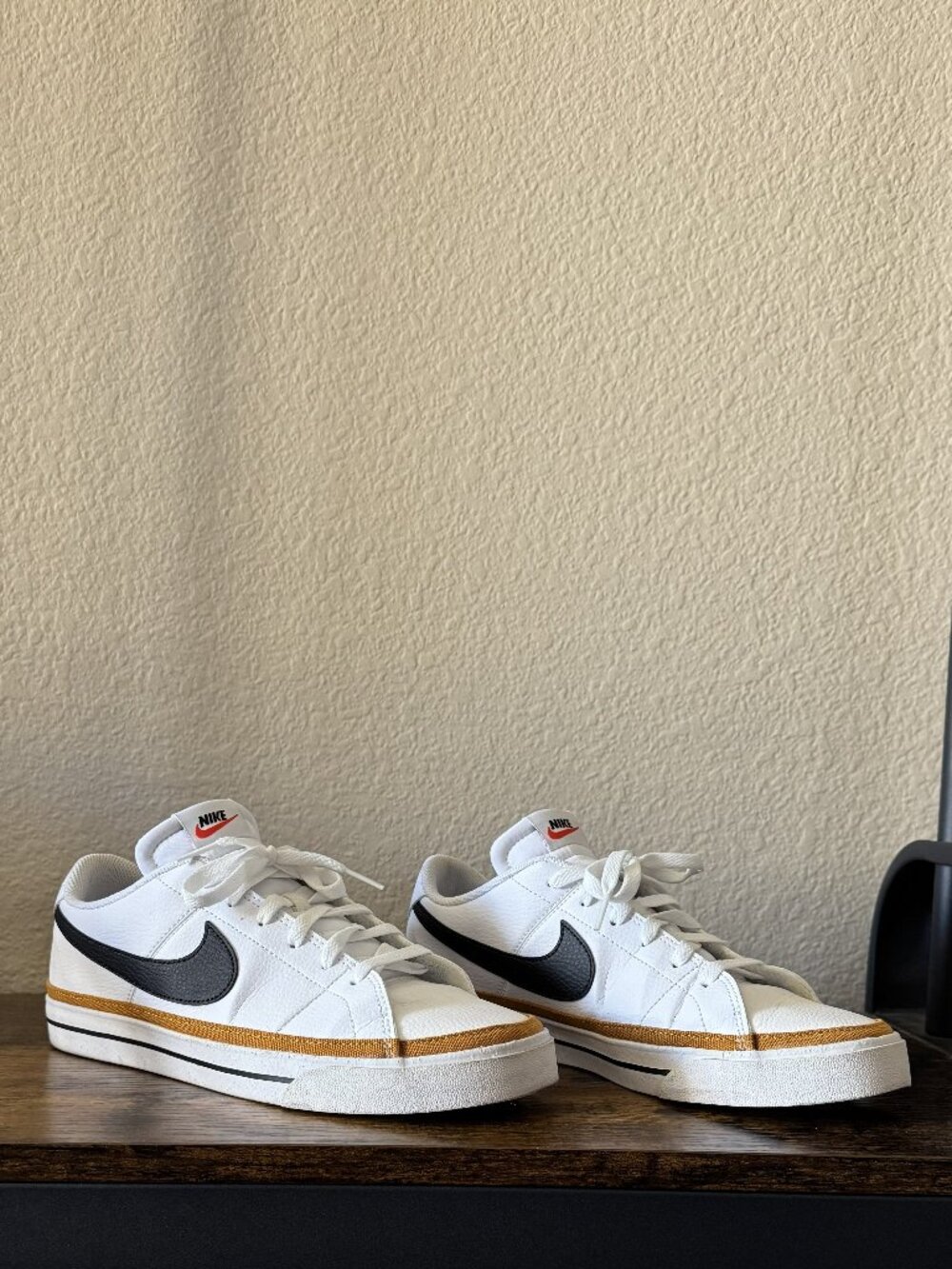 Nike Court Legacy Sneakers, White/Black/ Desert Ochre, Men's 10